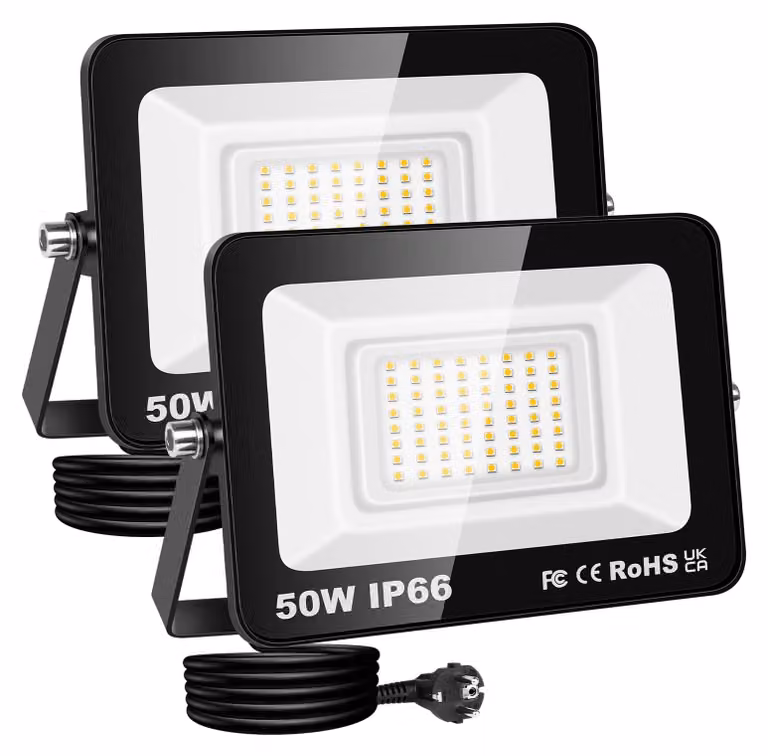 2 lampade LED da esterno, 50W, 5000 lumen, luce calda