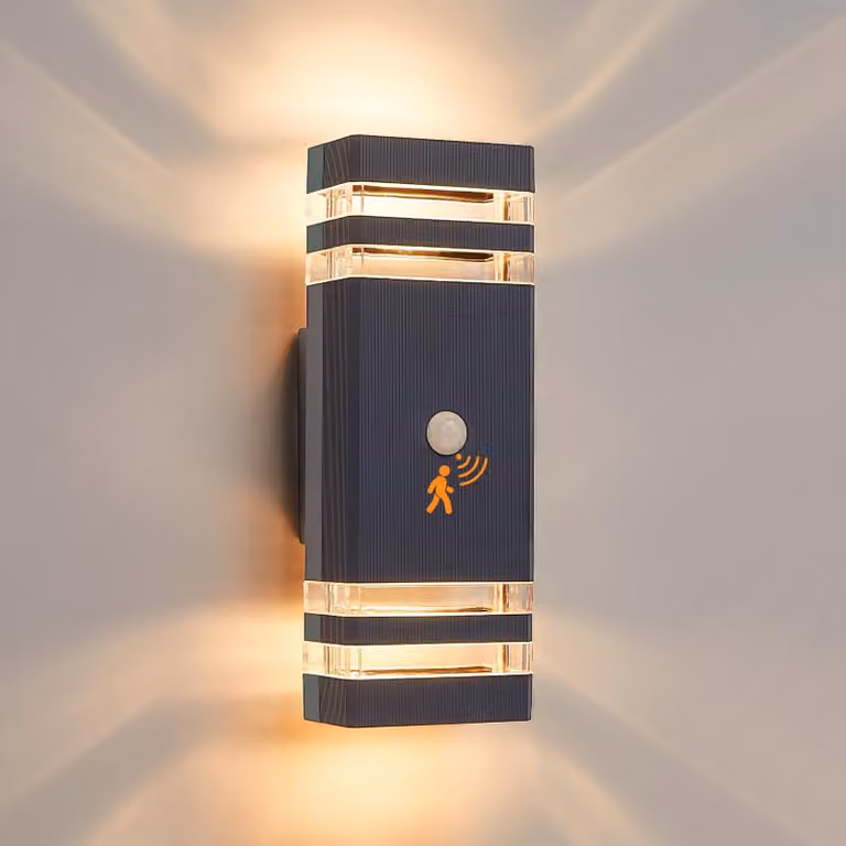 Lampada da parete con sensore di movimento, tecnologia LED GU10, grado di protezione IP65, design a luce direzionale verso l'alto e verso il basso, colore antracite