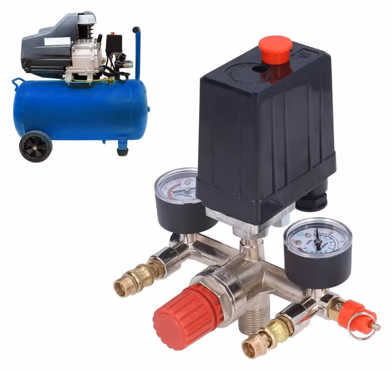 Compressore d'aria, interruttore di pressione, valvola di regolazione con manometro, portata da 90 a 120 PSI