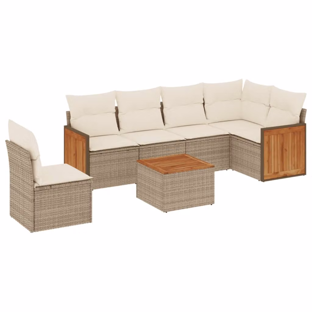 Set Divani da Giardino 7 pz con Cuscini Beige in Polyrattan