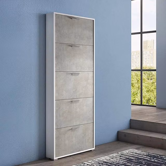 Mobile Portascarpe Amigo, Scarpiera 15 Paia Made in Italy, 67x18x184h cm Grigio Cemento
