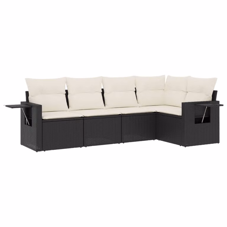 Set Divani da Giardino 5 pz con Cuscini in Polyrattan Nero
