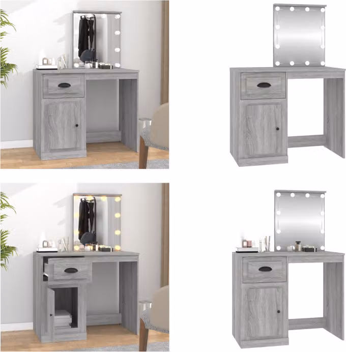 vidaXL Tavolo da toilette con LED Grigio Sonoma 90x50x132,5 cm Materiale a base di legno - Tavolo da toilette - Tavolo da trucco - Tavolo per cosmetici - Tavolo da toilette