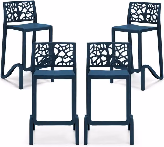 Set 4 sgabelli in polipropilene TETI altezza seduta 65cm, impilabile, idrorepellente, resistente ai raggi UV, design moderno e innovativo, ideale per la cucina, la veranda o giardino colore Petrolio