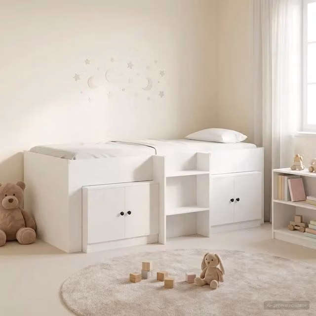 Struttura Letto Loft con Mobile 3 pcs-Giroletto con contenitore Bianco Legno multistrato 920211