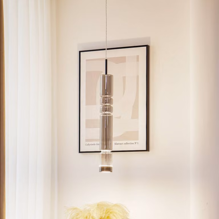 Lampada LED a sospensione Lucande Christelle, nera, Ø 8 cm, vetro Christelle, Nero, Soggiorno / Sala da pranzo, Vetro, Moderno
