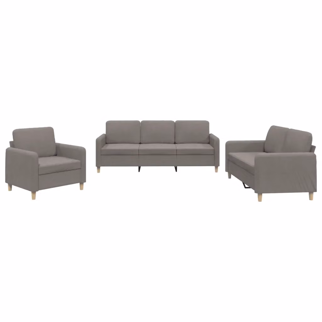 Set di divani 3 pezzi vidaXL in tessuto beige e grigio con cuscini e braccioli per soggiorno – 2