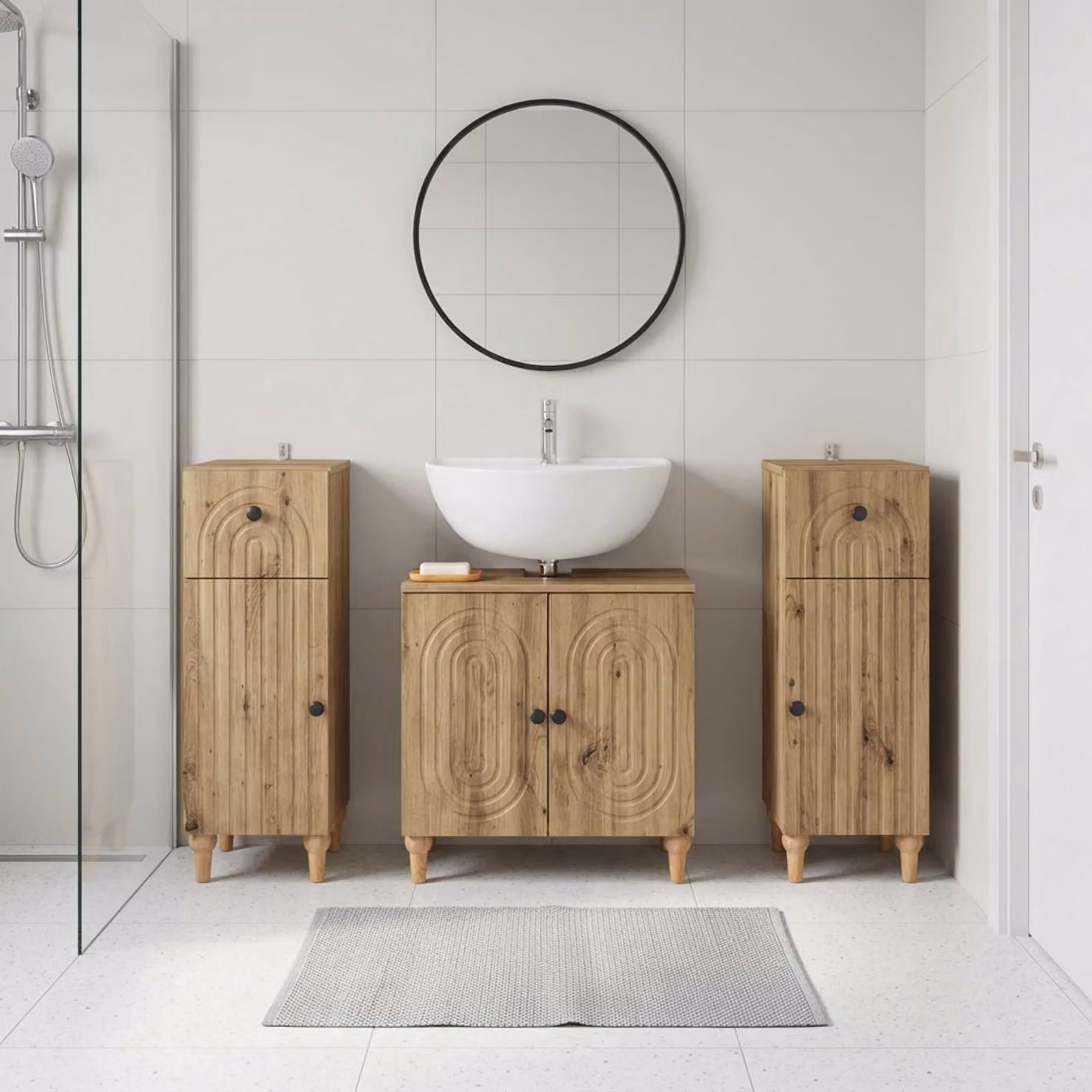 Set di mobili da bagno vidaXL ALKMAAR in 3 pezzi, colore marrone, design minimalista in legno