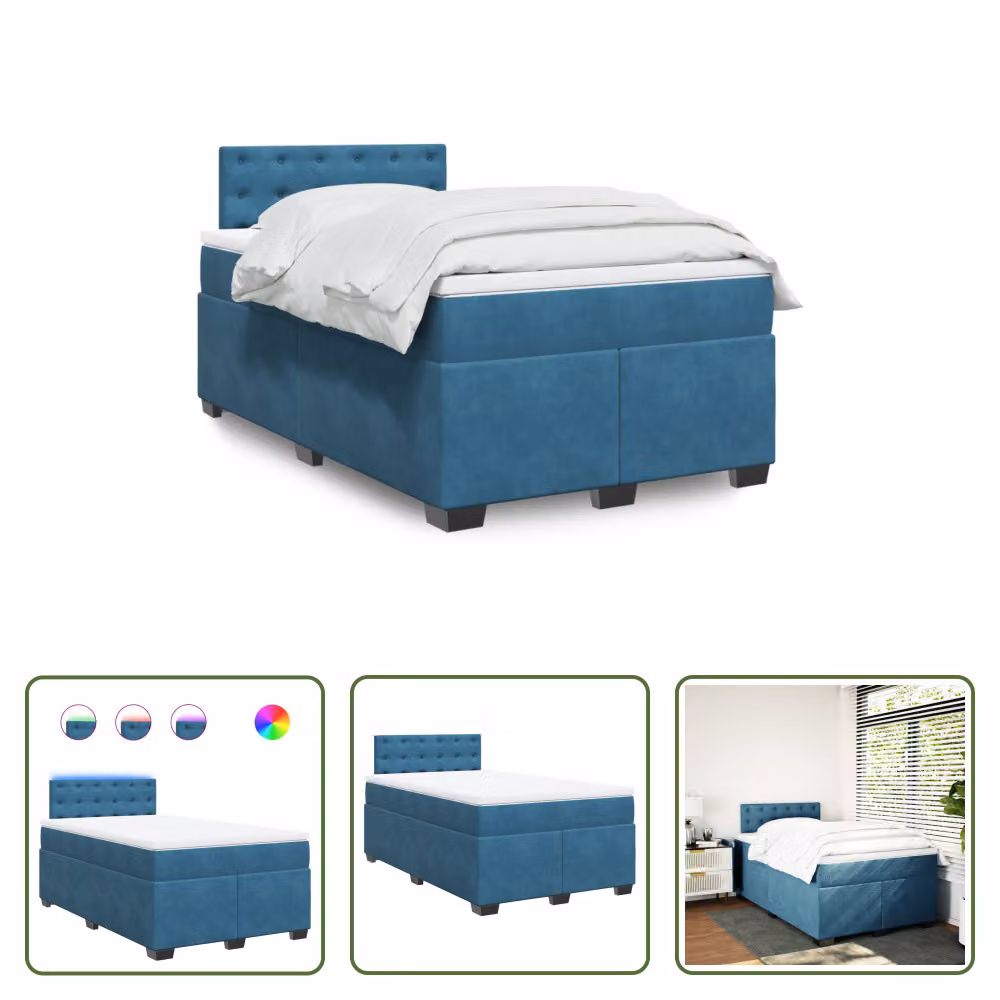 The Living Store Letto a molle con materasso blu 120x200 cm in velluto