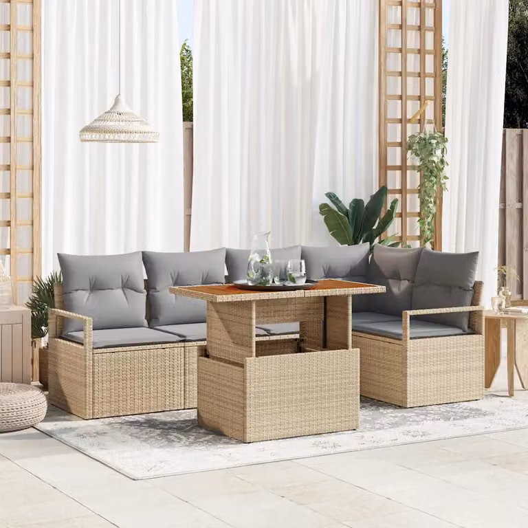 Set Divano da Giardino vidaXL 6 Pezzi in Polyrattan Beige e Grigio per 5 Persone