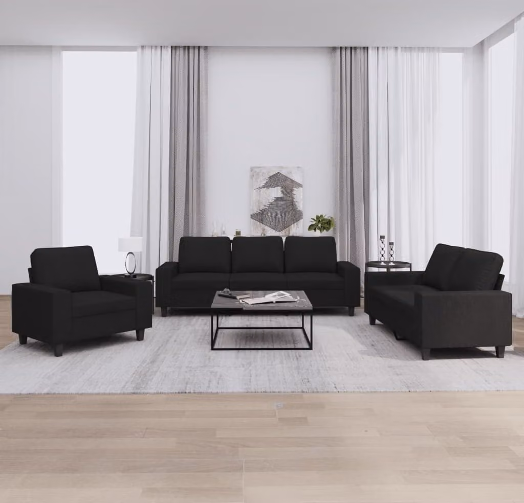 Maison Exclusive - Set divano 3 pezzi in tessuto nero