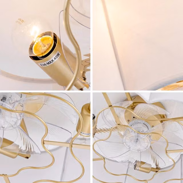 Ventilatore a soffitto Minimal con ali in ABS, modello reversibile con 6 velocità, controllo tramite app e telecomando, colore oro e bianco