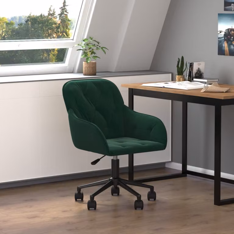 The Living Store sedia da ufficio girevole in velluto verde scuro