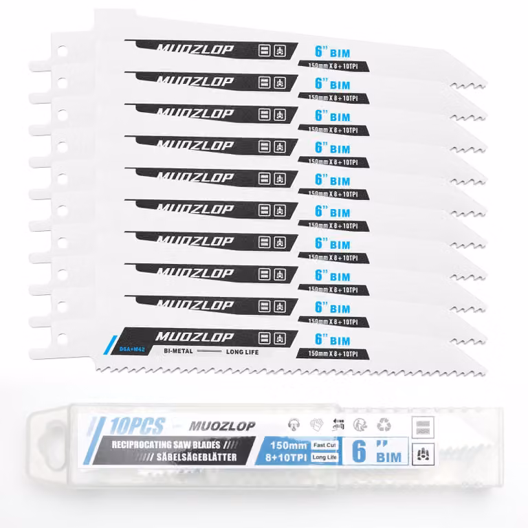 Set di lame per sega reciproca, 10 pezzi, 150 mm, con 8 e 10 denti per pollice, adatte per legno e metallo