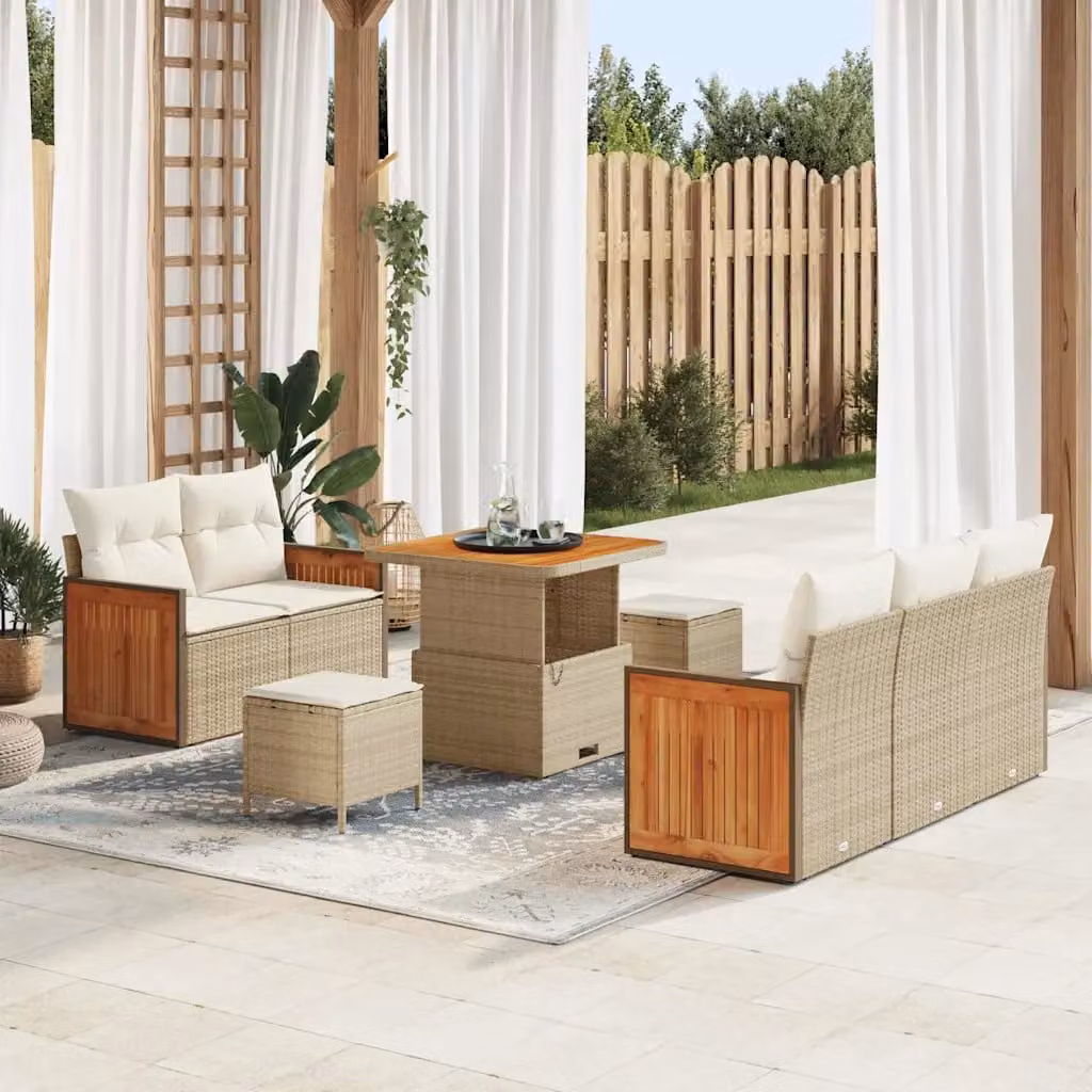 Set Divano da Giardino a L vidaXL 10 Pezzi Beige con Cuscini e Tavolino da Esterno – 1