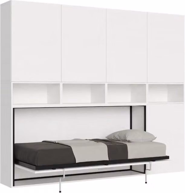 Letto a scomparsa singolo Kivio con materasso in schiuma bianco e grigio in legno e metallo