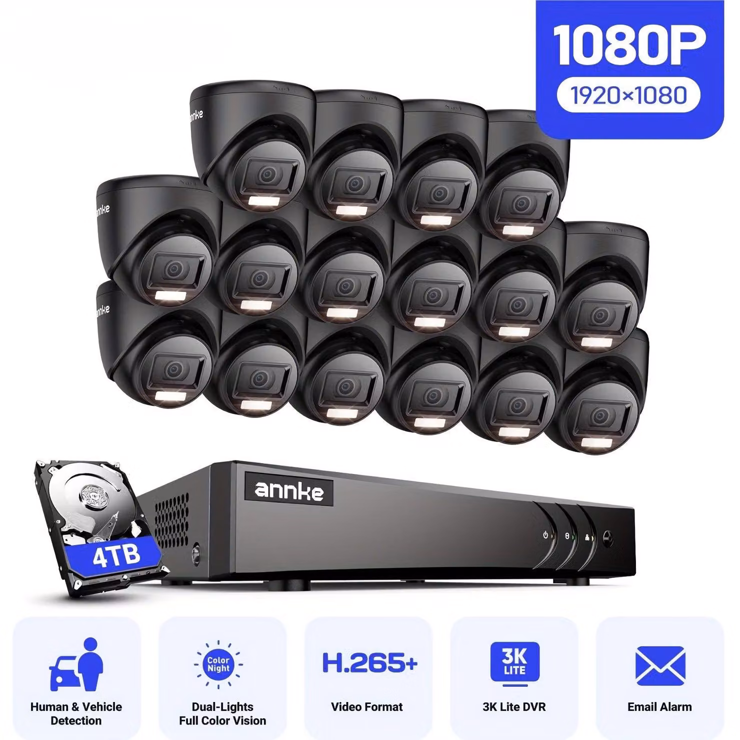 Sistema di videosorveglianza con 16 canali - Kit di telecamere di sicurezza - Sistema di telecamere di sicurezza - Sistema di videosorveglianza