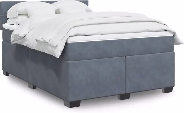 Letto con Giroletto a Molle e Materasso Ibrido vidaXL in Velluto Grigio e Bianco L/P: 160 x 200 cm