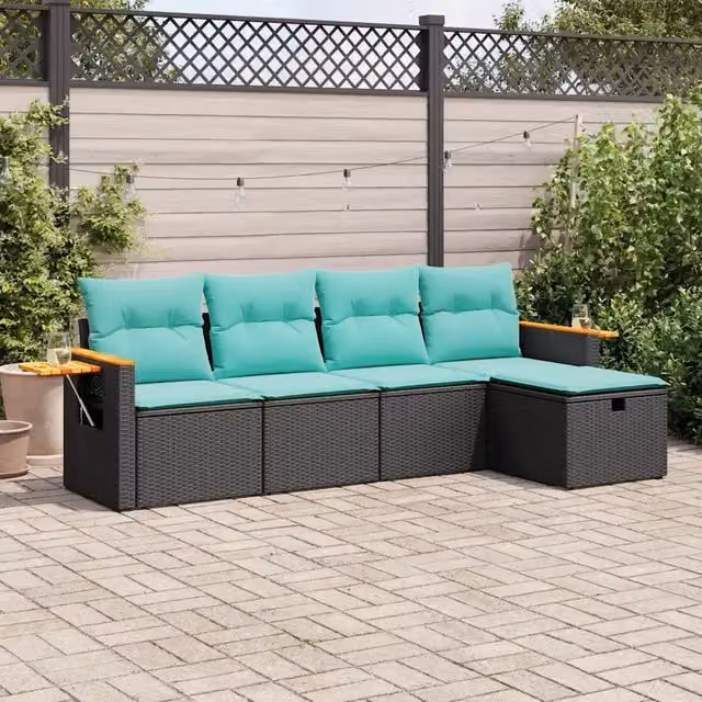 Set Divani da Giardino 5 pz con Cuscini in Polyrattan Nero 3325956