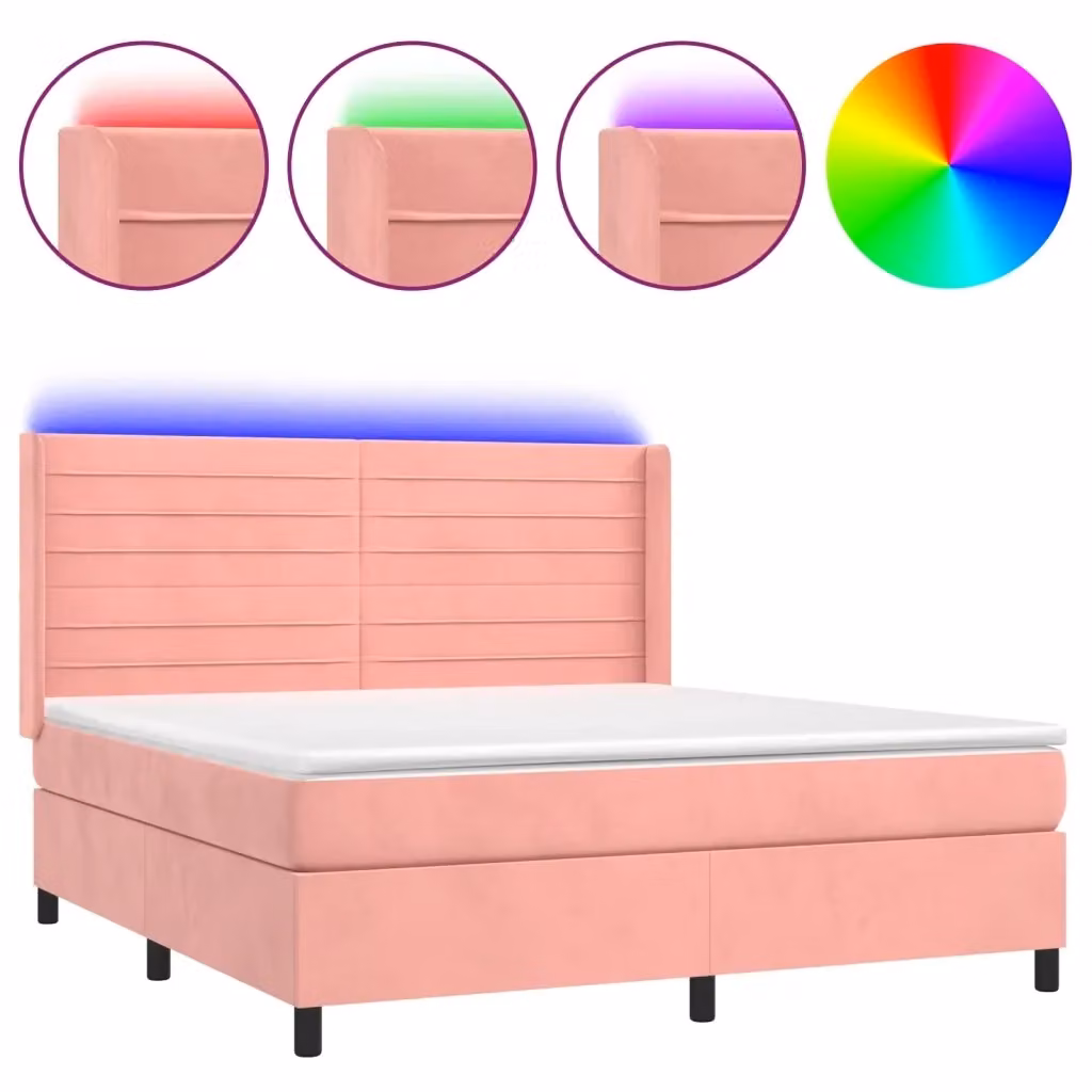 Letto Ibrido con Materasso e LED vidaXL in Velluto Rosa, L/P/H: 180 x 200 x 128 cm – 2