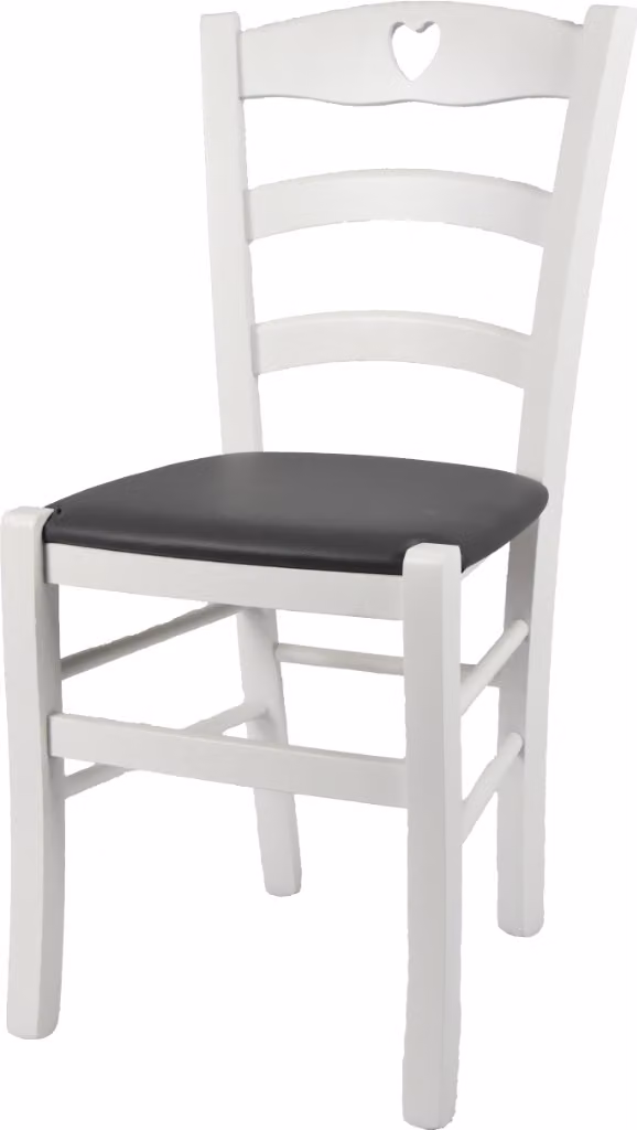 t m c s Tommychairs - Sedia CUORE per cucina e sala da pranzo, struttura robusta in legno di faggio, laccata bianco opaco e sedile imbottito rivestito in Pelle finta nel colore grigio scuro