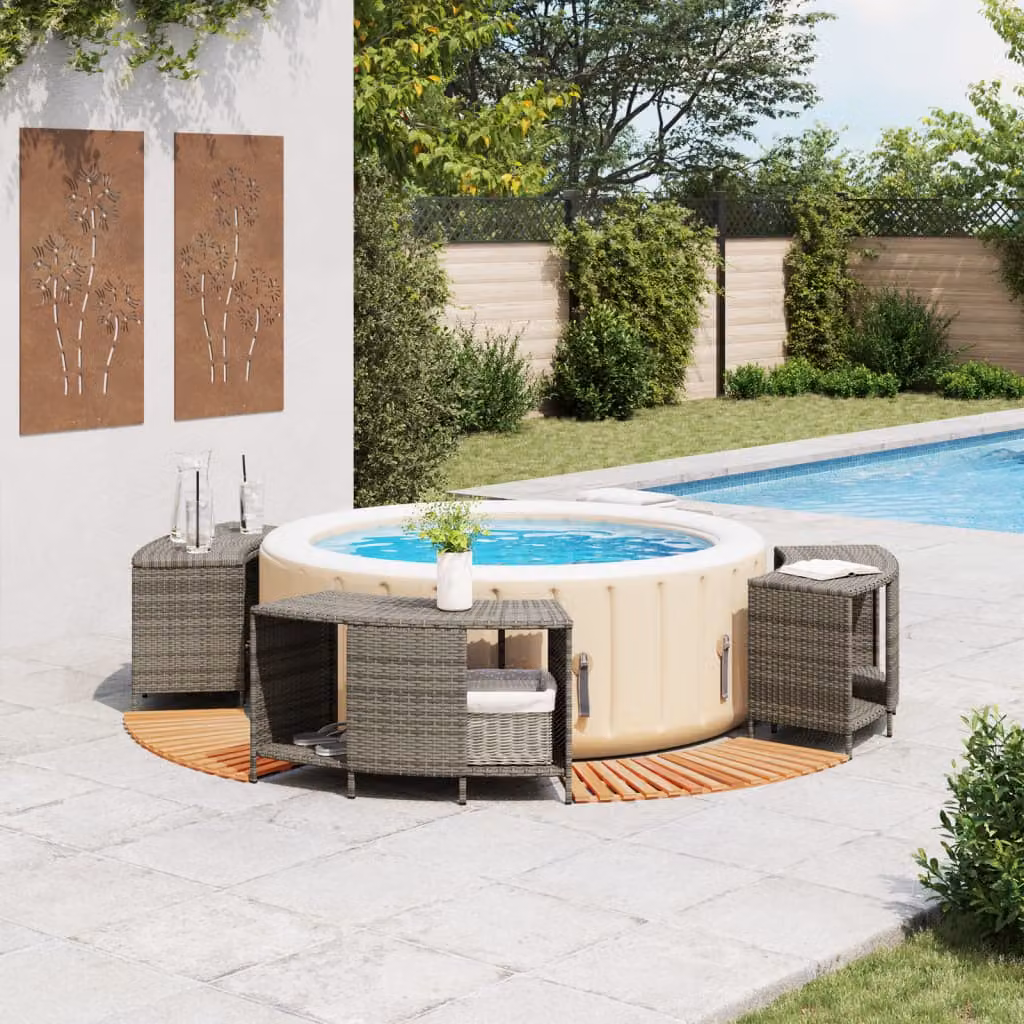 vidaXL Bordo per Spa Grigio in Polyrattan e Legno Massello di Acacia
