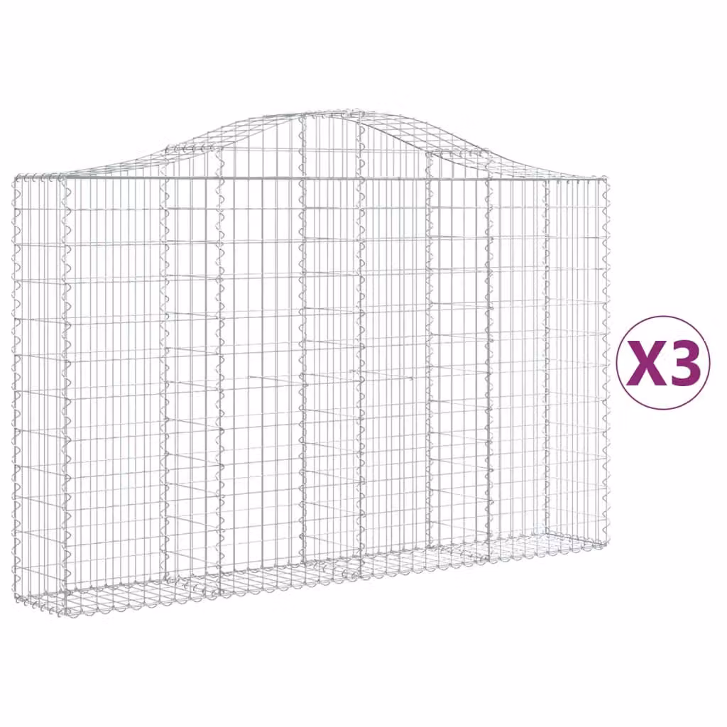 Cesti Gabbioni ad Arco 3 pz 200x30x120/140 cm Ferro Zincato