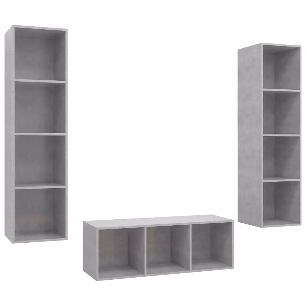 Set di mobili TV moderno vidaXL in legno multistrato grigio, composto da 3 pezzi da appendere alla parete – 2