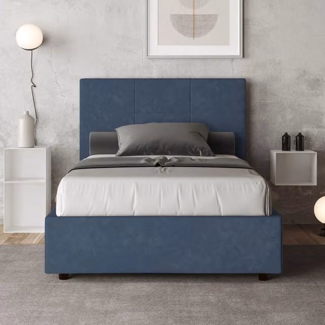Letto imbottito con contenitore Mika Ityhome in microfibra blu L/P/H: 122 x 190 x 135 cm – 1