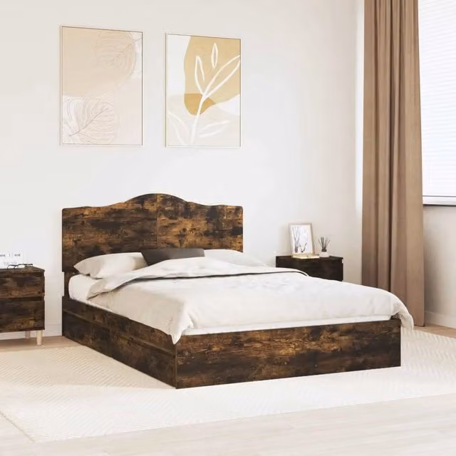Letto con Contenitore con cassetto Rovere fumé 160 x 200 cm 3413489