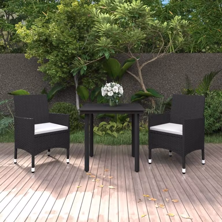 The Living Store Set da pranzo da giardino in 3 pezzi con cuscini in poly rattan e vetro