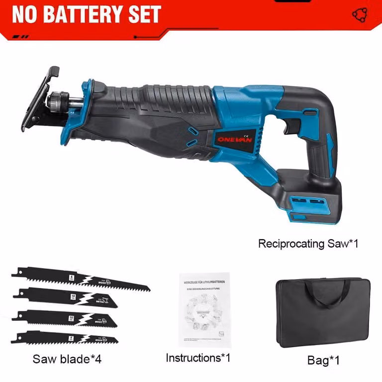 Seghetto alternativo compatto - Seghetto alternativo a batteria da 18 V - 3000 W - 10.000 colpi/min - Profondità di taglio 320 mm - Legno e metallo - Senza batteria