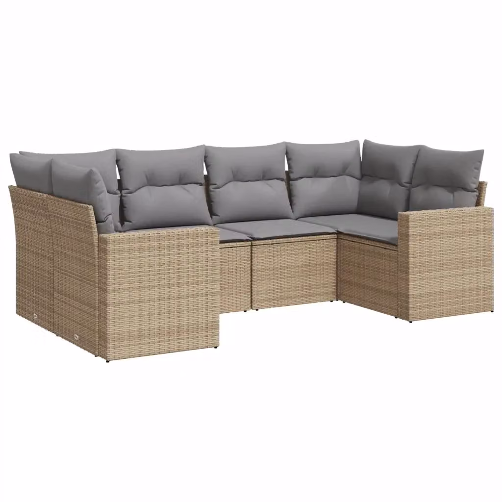 vidaXL Set Divano da Giardino a L 6 pz in Polyrattan con Cuscini Beige e Grigio – 2