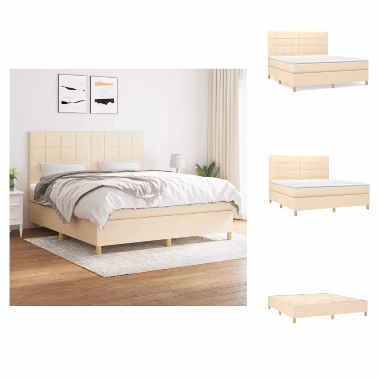 vidaXL Letto a molle con materasso crema 160x200 cm in tessuto - Letti e strutture letto