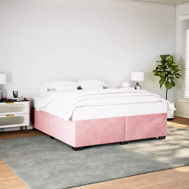 vidaXL Giroletto in Velluto Rosa con Struttura in Legno di Pino 200x200 cm