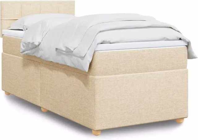 Letto Ibrido vidaXL con Materasso a Molle e Struttura Imbottita in Tessuto Beige e Bianco L/P: 100 x 200 cm