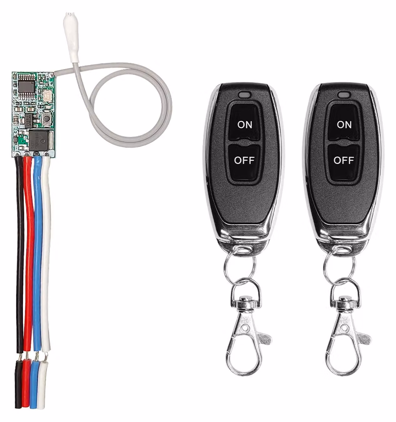 Modulo relè wireless a radiofrequenza da 433 MHz, mini telecomando, con ricevitore e 2 trasmettitori
