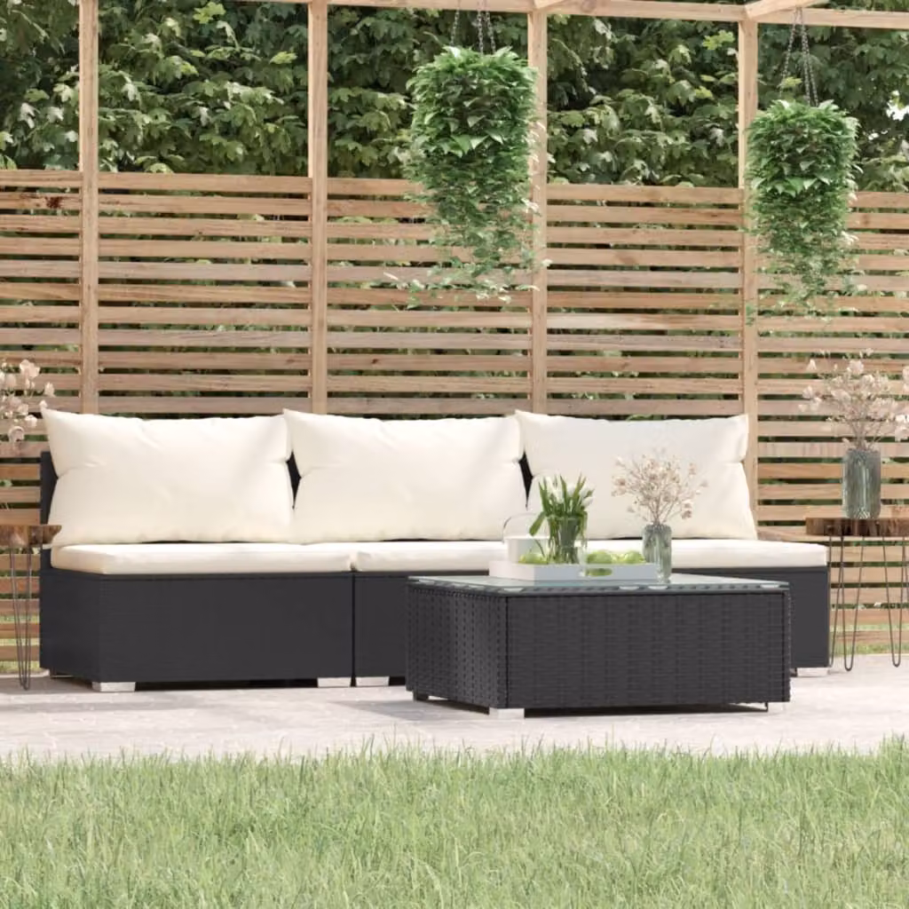 Maison Exclusive - Set da giardino 4 pezzi con cuscini in polyrattan nero