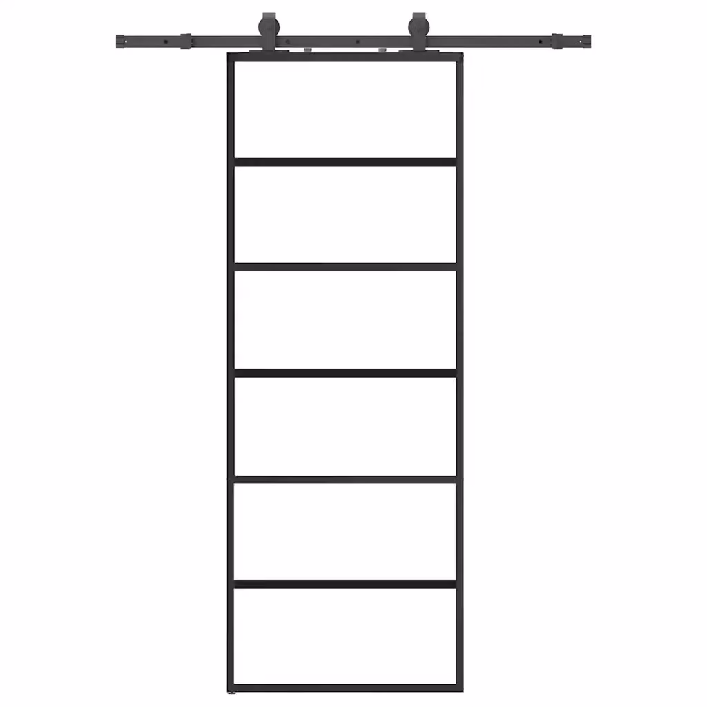 Porta Scorrevole Moderna vidaXL in Vetro Trasparente con Telaio in Alluminio Nero L: 76 cm, H: 205 cm – 2