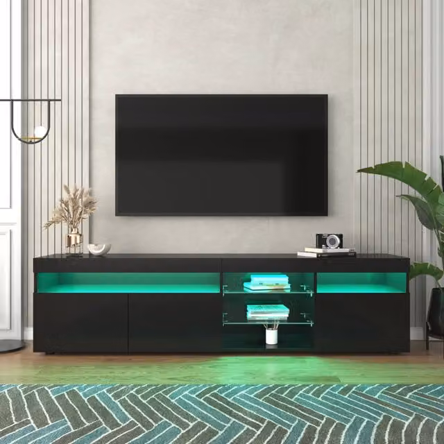 Mobile TV moderno - Zephmum - 180cm - Nero - Pannello chiaro, illuminazione LED variabile