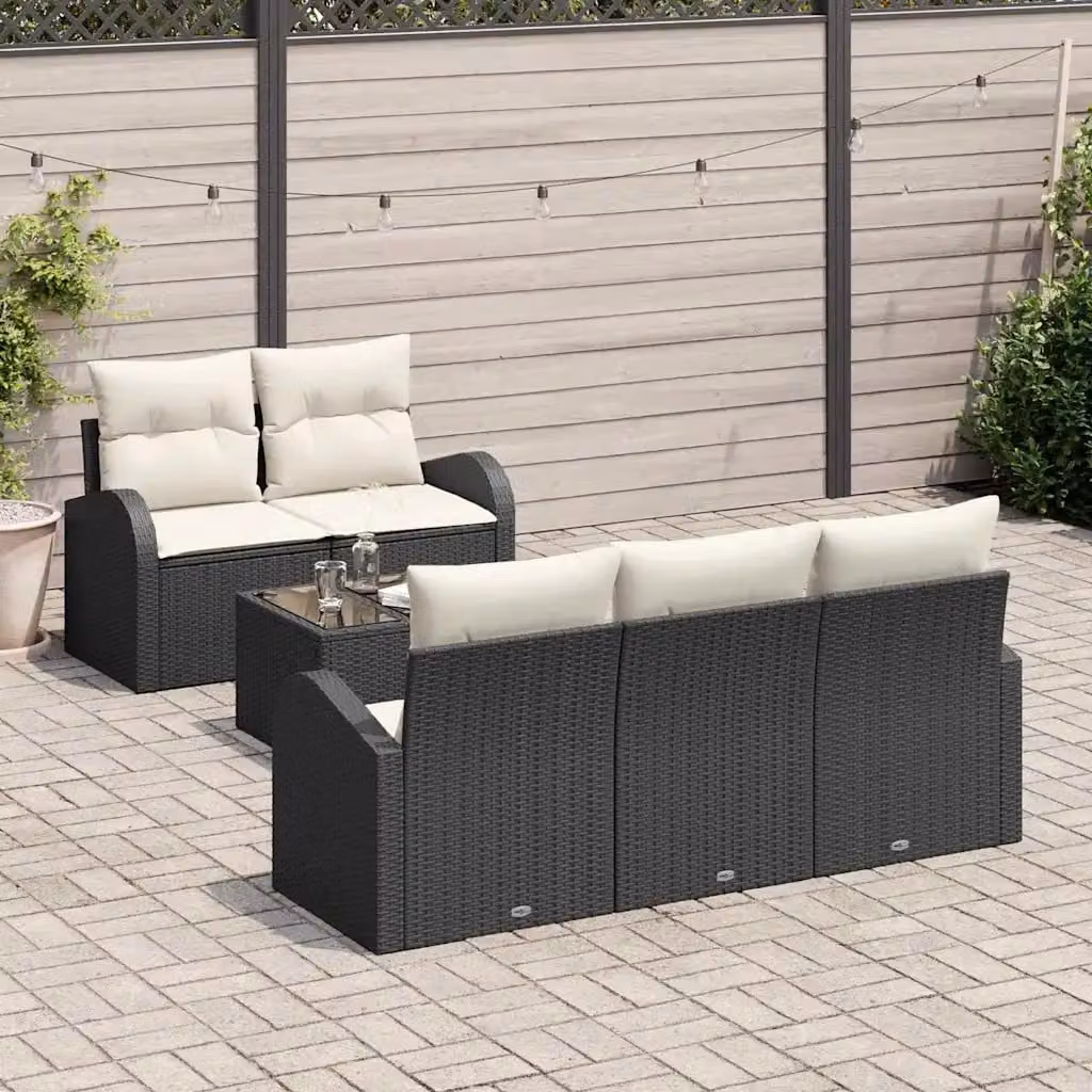 vidaXL Set Divano da Giardino 6 Pezzi con Tavolino e Cuscini, Nero e Beige