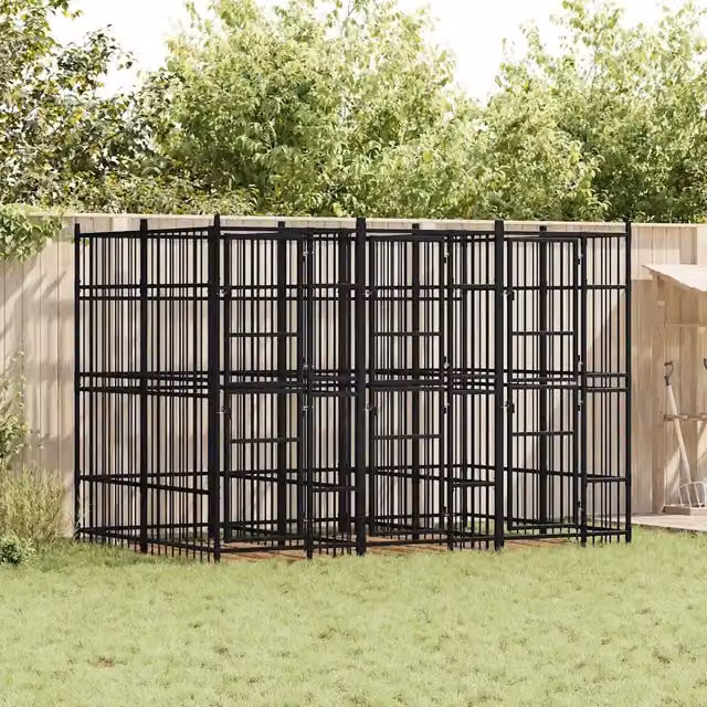 Gabbia per cani da esterno vidaXL in metallo nero con superficie opaca L: 288 cm, P: 192 cm, H: 200 cm