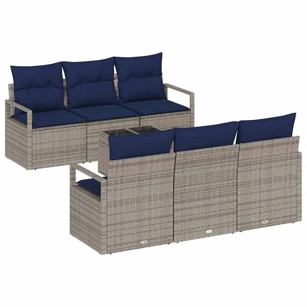 Set di mobili da giardino vidaXL composto da 7 pezzi con divani e tavolino, colori grigio e blu, struttura in metallo e cuscini inclusi – 2
