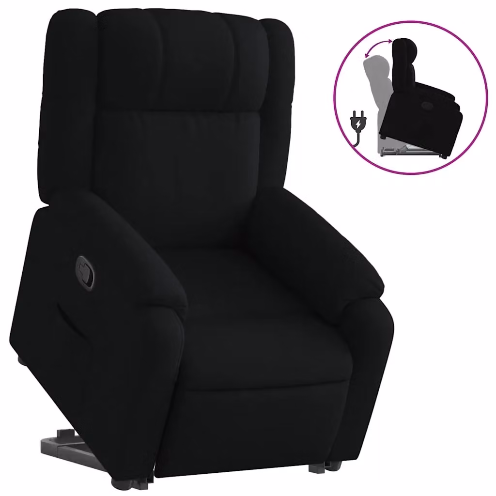 Poltrona Alzapersona Reclinabile vidaXL Nera in Tessuto con Assistenza Elettrica per Senior – 2