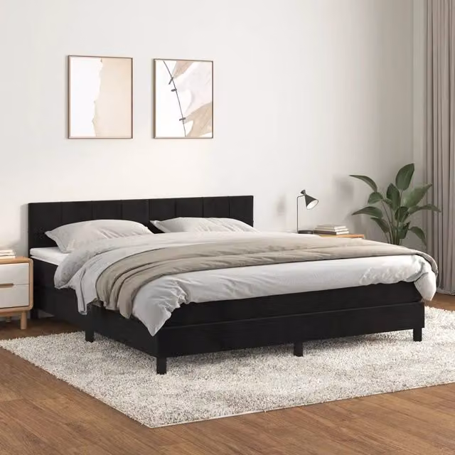 Letto Ibrido vidaXL con Giroletto a Molle e Materasso in Velluto Nero e Bianco L/P: 180 x 200 cm