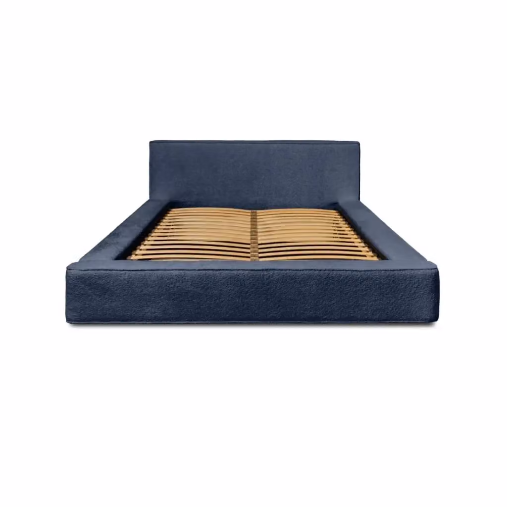 Letto con contenitore VELORA Meublorama Blu, L/P/H: 140 x 200 x 115 cm, con rete sollevabile e rivestimento in tessuto bouclé e velluto – 2