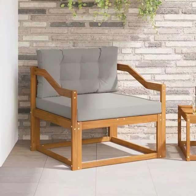 Divano centrale componibile per esterno Design In in legno di acacia con tessuto nei toni del marrone e grigio