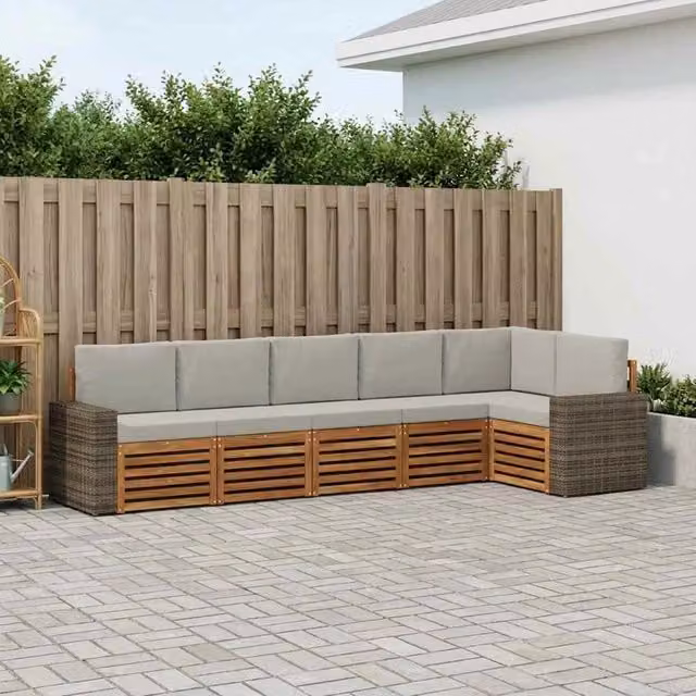 Set di divani da esterno 6 pz Naturale e Grigio Chiaro 3384427