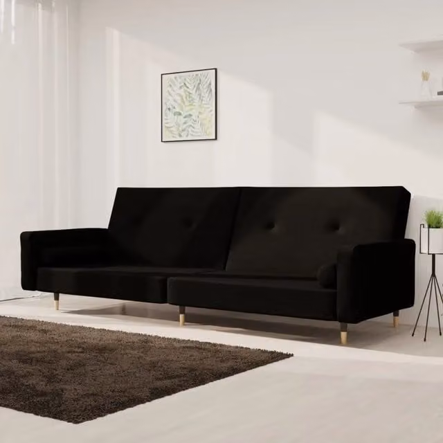 Divano Letto Click-Clack vidaXL in Velluto Nero con Cuscini e Poggiatesta Regolabile per il tuo Soggiorno – 1