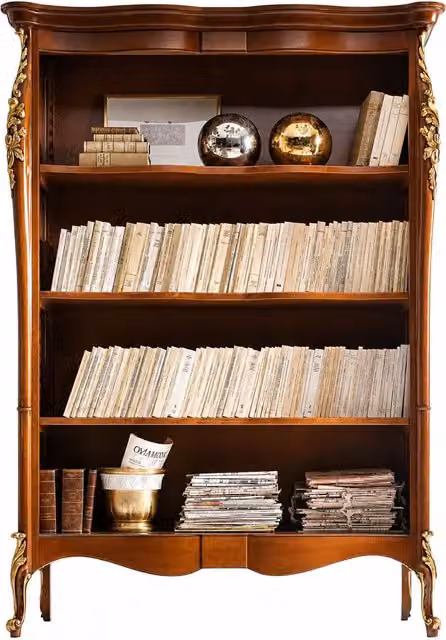 Libreria classica sagomata in legno Mobili 2G color noce con ripiani regolabili L: 145 cm, P: 50 cm, H: 203 cm